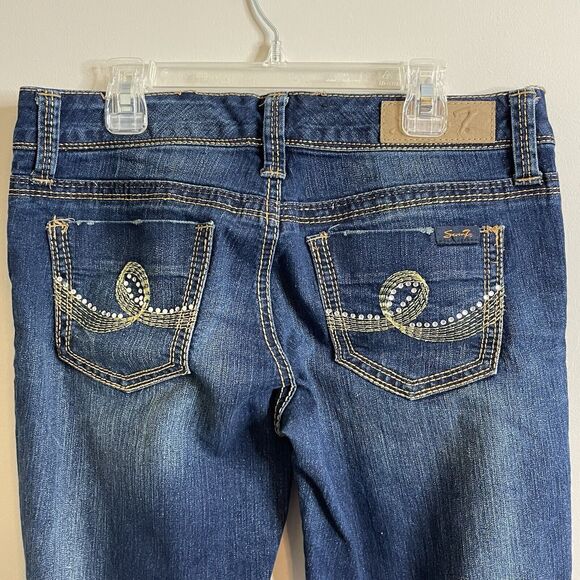 SEVEN FOR ALL MANKIND Sz 28 BLINGY EMBROIDERED POCKETS LOW RISE BABY BOOT JEANS - Picture 6 of 8